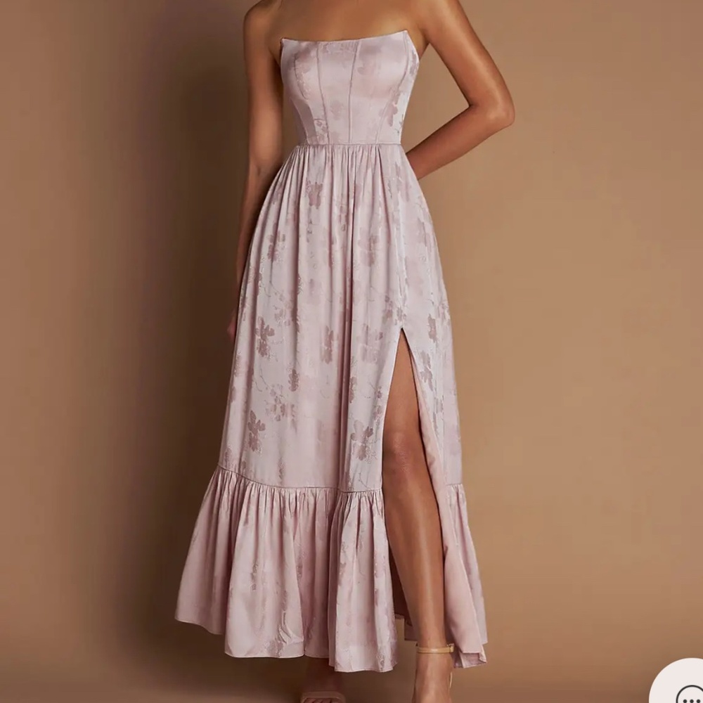Azazie Blush Strapless Floral Jacquard Maxi Dress